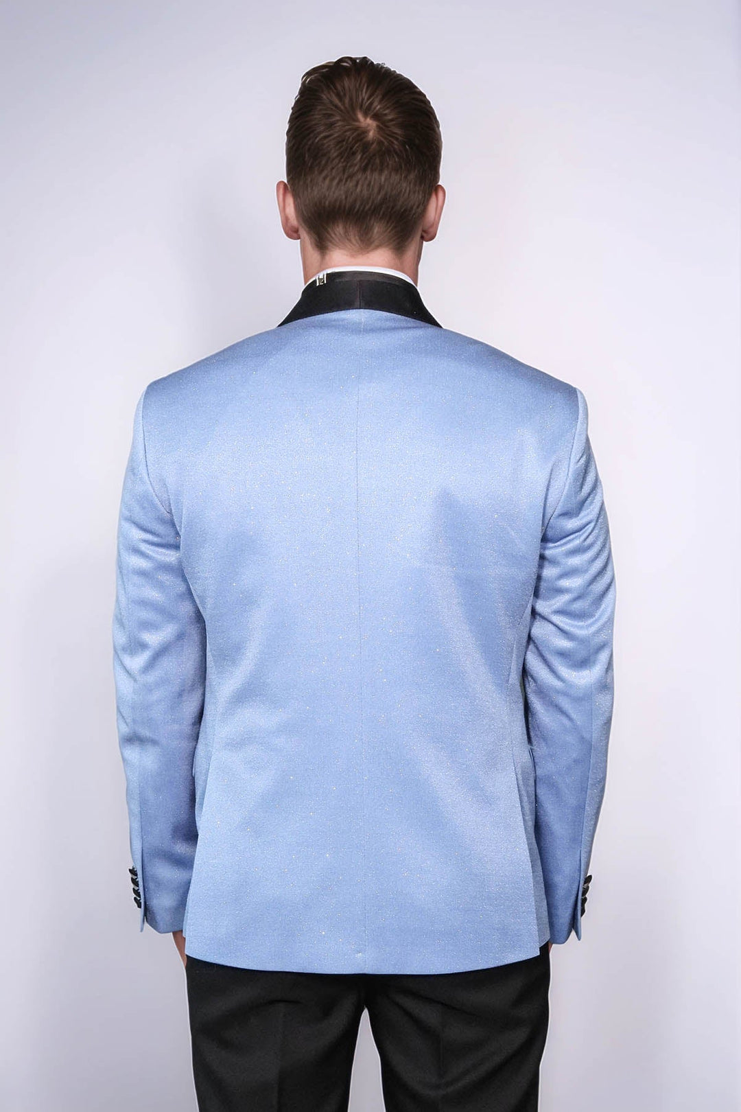 Shawl Lapel Sky Blue Men Wedding Groom Blazer - Wessi