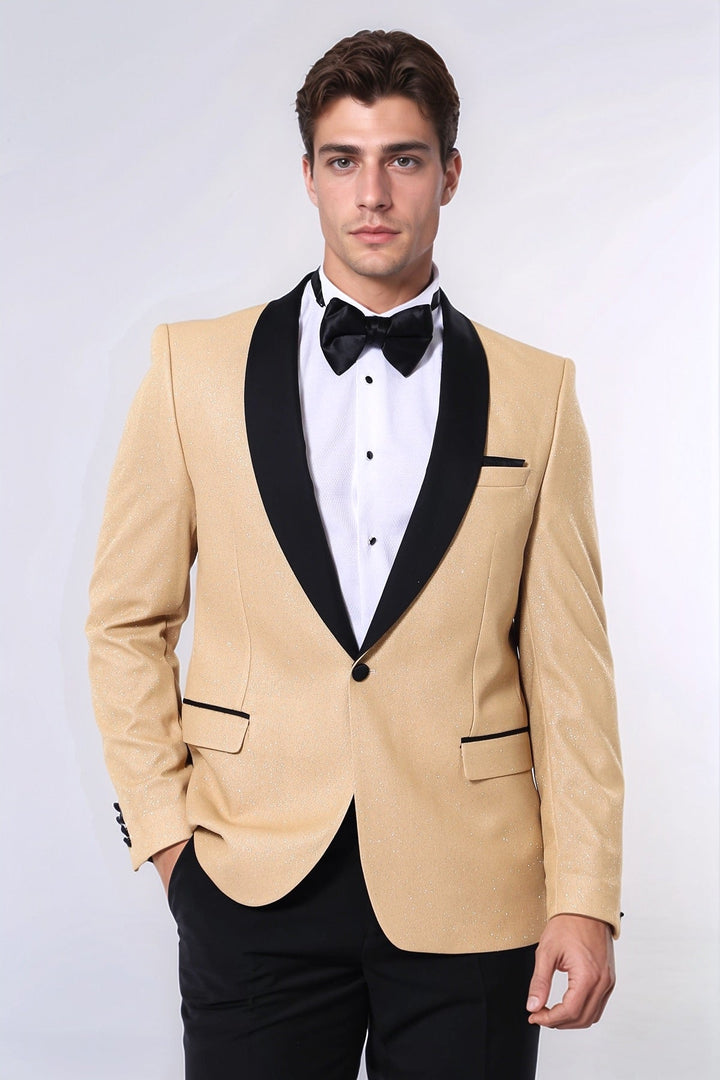 Giacca da smoking scintillante con risvolto sciallato giallo - Wessi