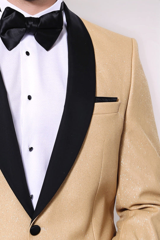 Желтый блестящий пиджак-смокинг с шалевыми лацканами - Wessi