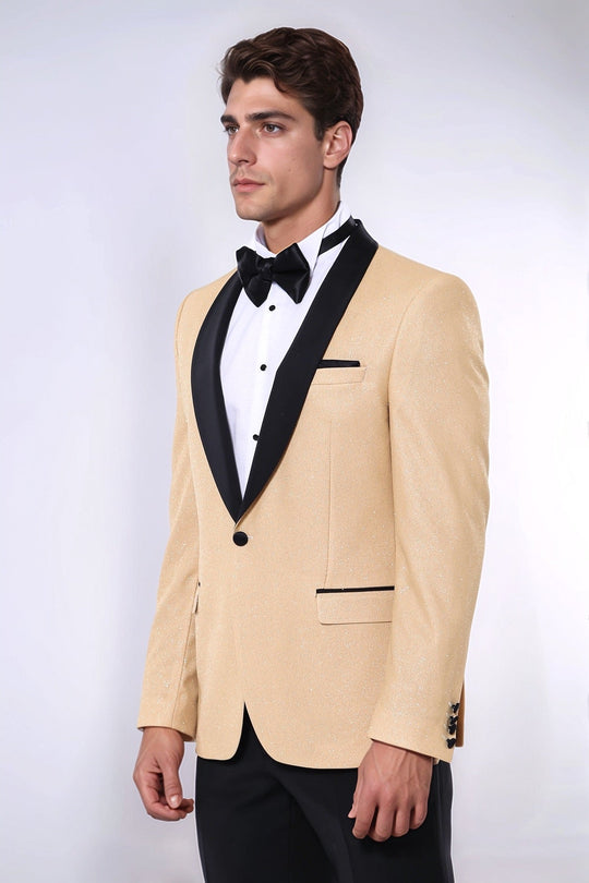 Желтый блестящий пиджак-смокинг с шалевыми лацканами - Wessi