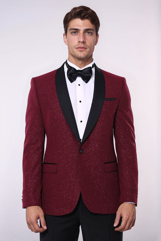 Veste de smoking homme scintillante à revers châle bordeaux - Wessi