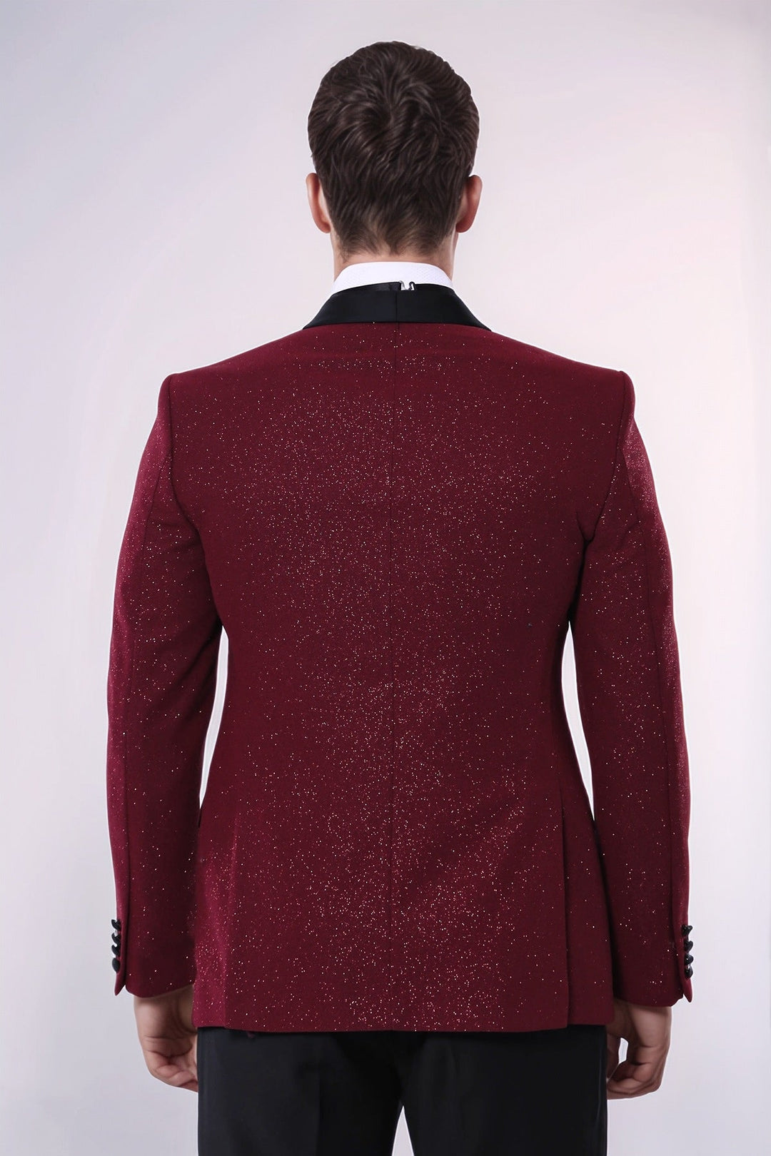Giacca da smoking da uomo scintillante con risvolto sciallato bordeaux - Wessi