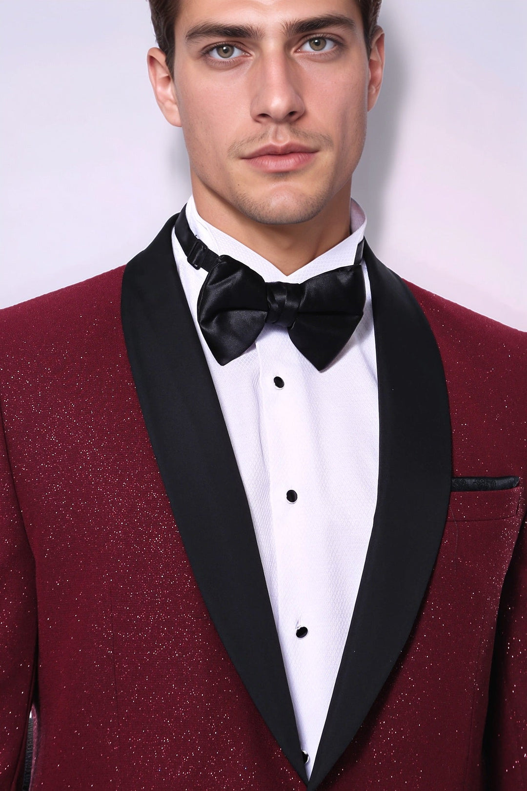 Giacca da smoking da uomo scintillante con risvolto sciallato bordeaux - Wessi