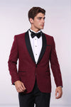 Giacca da smoking da uomo scintillante con risvolto sciallato bordeaux - Wessi
