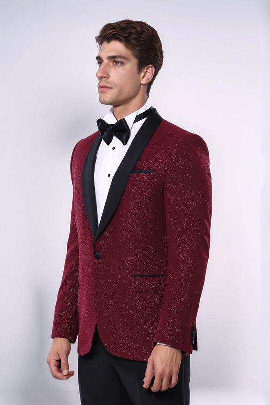 Veste de smoking homme scintillante à revers châle bordeaux - Wessi