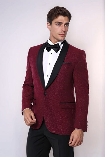 Veste de smoking homme scintillante à revers châle bordeaux - Wessi