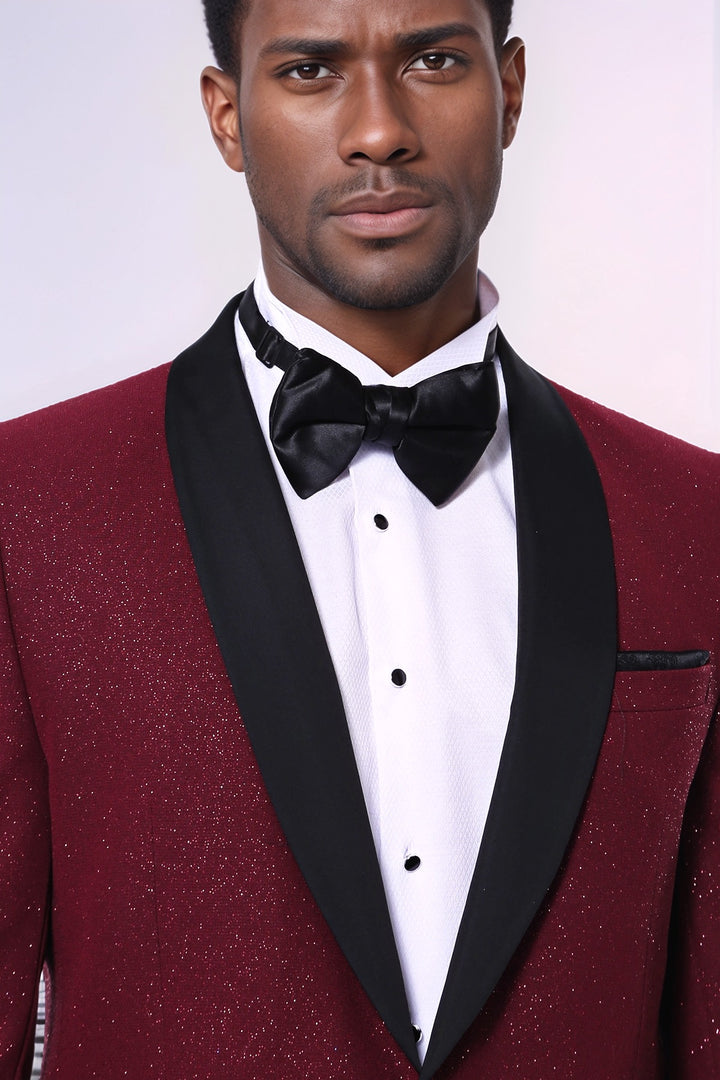 Chaqueta de esmoquin brillante con solapa chal burdeos para hombre - Wessi