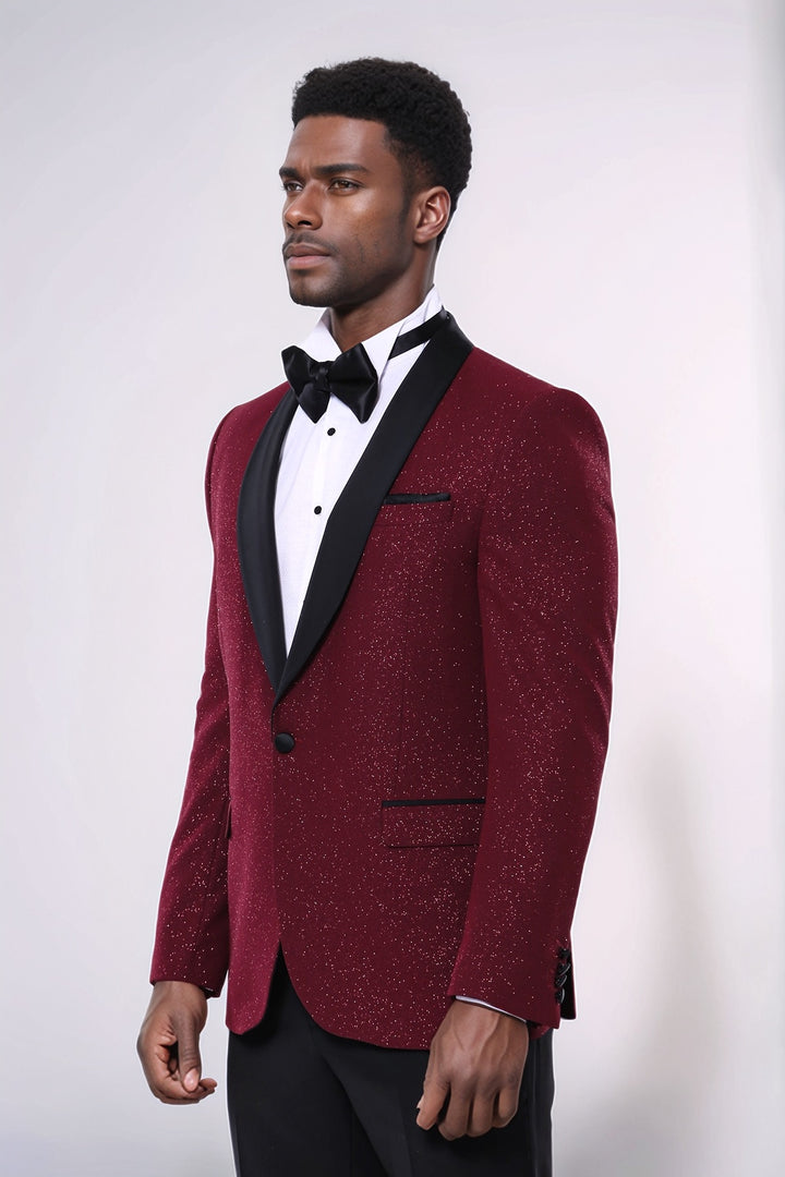 Chaqueta de esmoquin brillante con solapa chal burdeos para hombre - Wessi