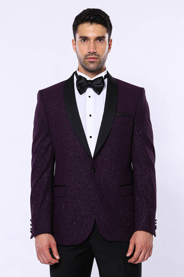 Blazer de fête scintillant pour hommes à revers châle violet - Wessi