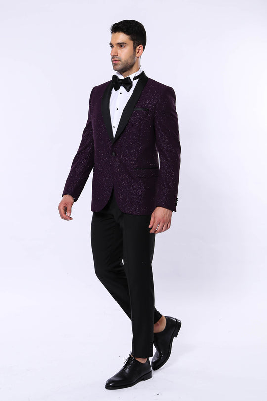 Blazer de fête scintillant pour hommes à revers châle violet - Wessi