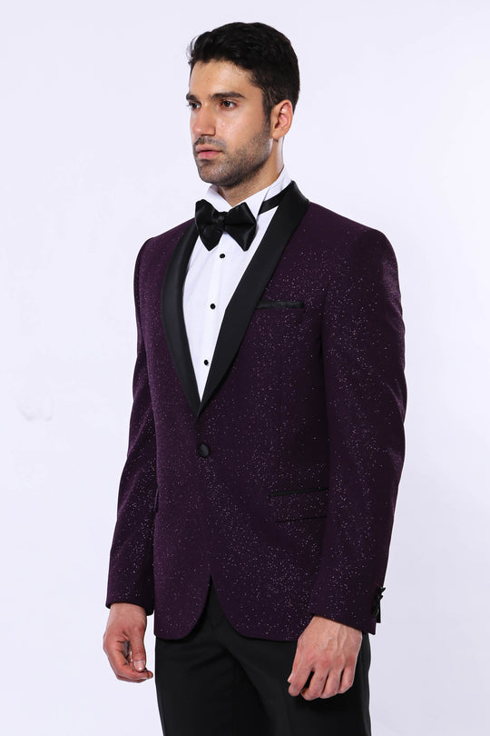 Blazer de fête scintillant pour hommes à revers châle violet - Wessi
