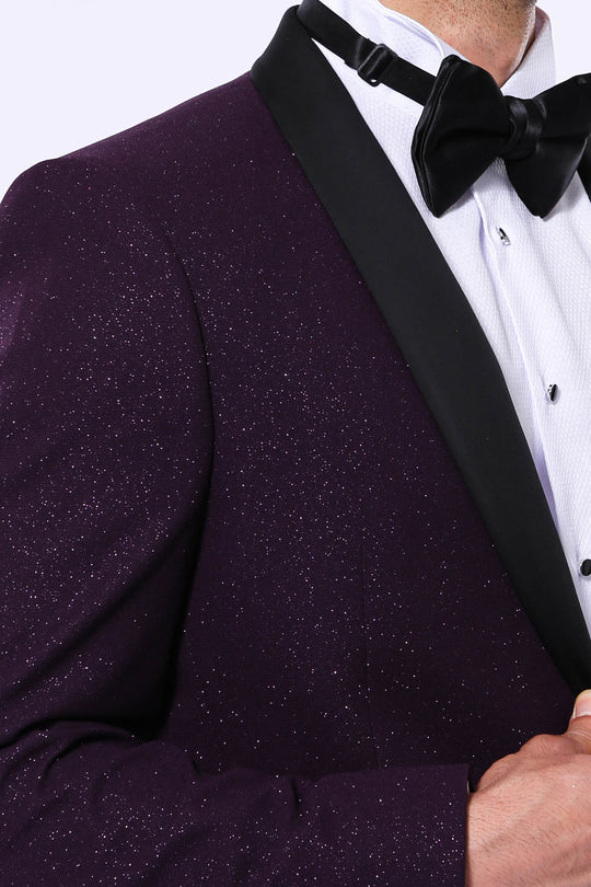 Blazer de fête scintillant pour hommes à revers châle violet - Wessi