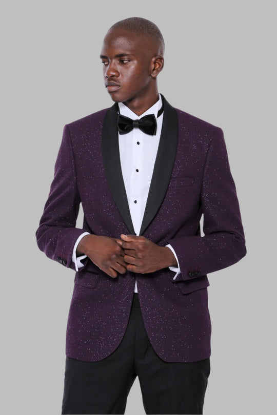 Blazer de fête scintillant pour hommes à revers châle violet - Wessi