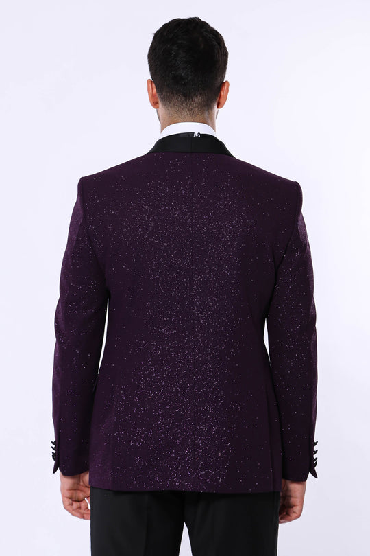 Blazer de fête scintillant pour hommes à revers châle violet - Wessi