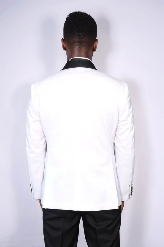 Blazer de bal pour hommes, coupe cintrée, revers châle, blanc brillant