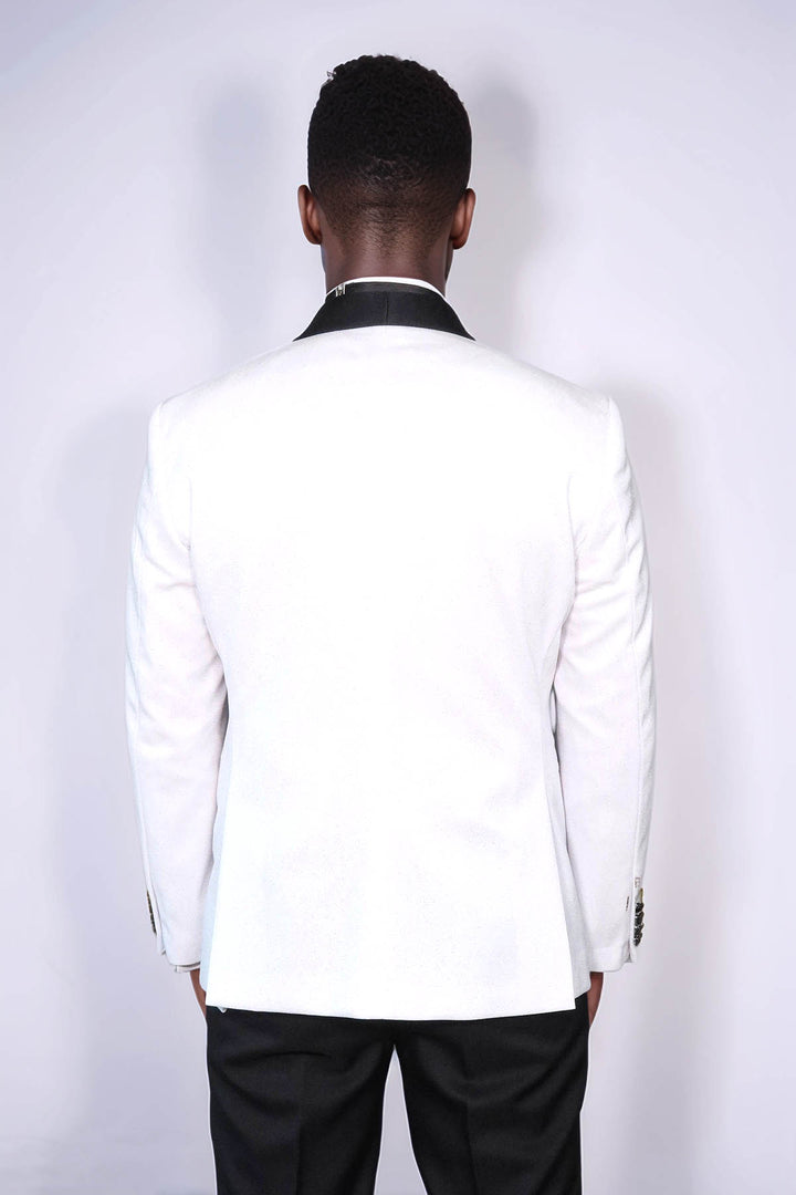 Slim Fit Shawl Lapel White Men Shiny Blazer - Wessi