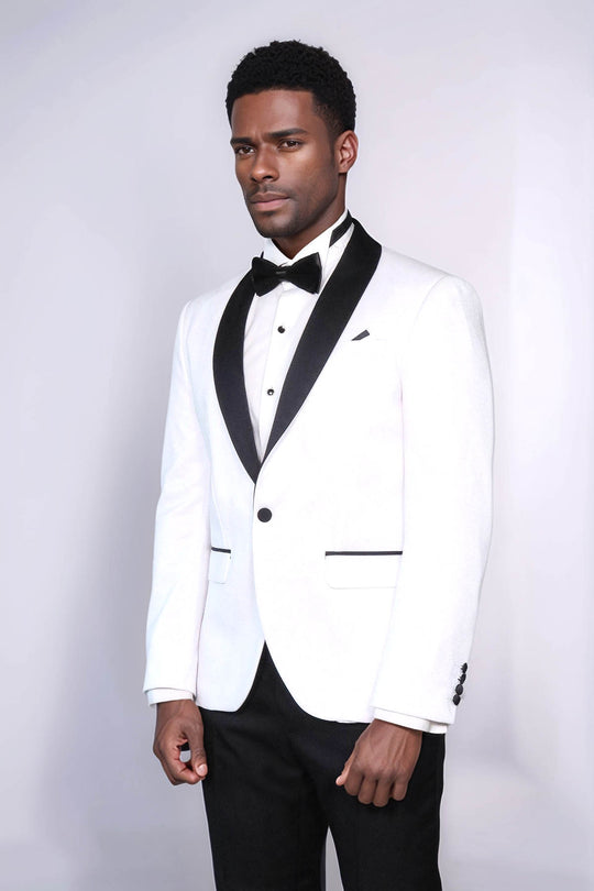 Blazer de bal pour hommes, coupe cintrée, revers châle, blanc brillant