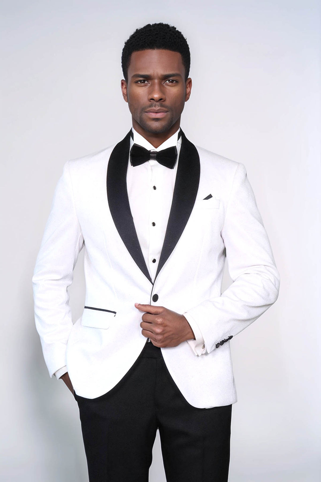 Slim Fit Shawl Lapel White Men Shiny Blazer - Wessi