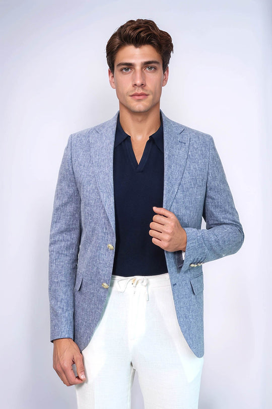 Dark Blue Textured Linen-Feel Gold Button Blazer | Wessi US38 - EU48 / Navy Blue Dark Blue Textured Linen-Feel Gold Button Blazer | Wessi US38 - EU48 / Navy Blue