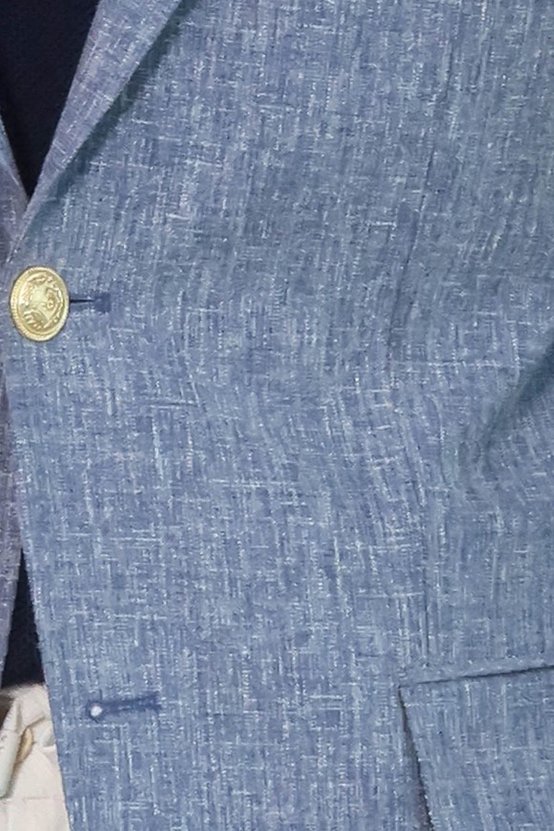 Dark Blue Textured Linen-Feel Gold Metal Button Slim Fit Men's Blazer Jacket - Wessi