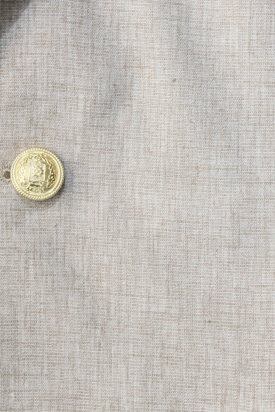 Beige Textured Linen-Feel Gold Metal Button Slim Fit Men's Blazer Jacket - Wessi