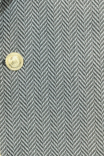 Black Herringbone Pattern Gold Metal Button Slim Fit Men's Blazer Jacket - Wessi