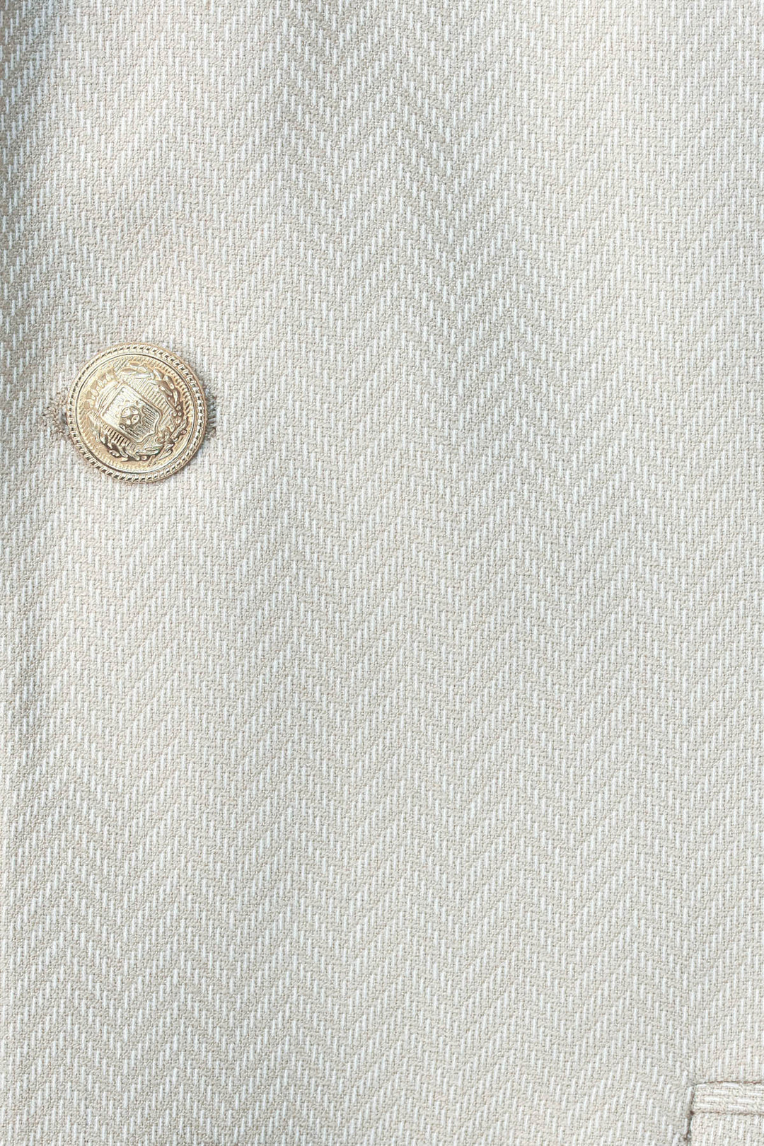 Beige Herringbone Pattern Gold MetalButton Slim Fit Men's Blazer Jacket - Wessi