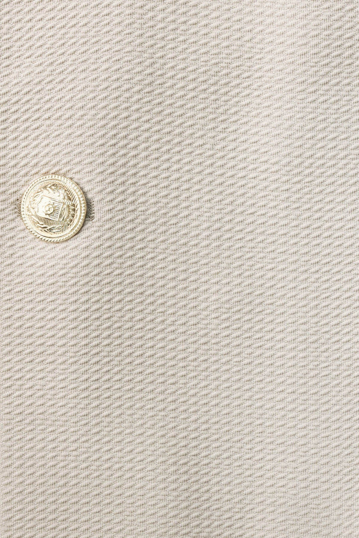 Beige Textured Gold Metal Button Slim Fit Men's Blazer Jacket - Wessi