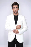 Ecru Textured Gold Metal Button Slim Fit Men's Blazer Jacket - Wessi