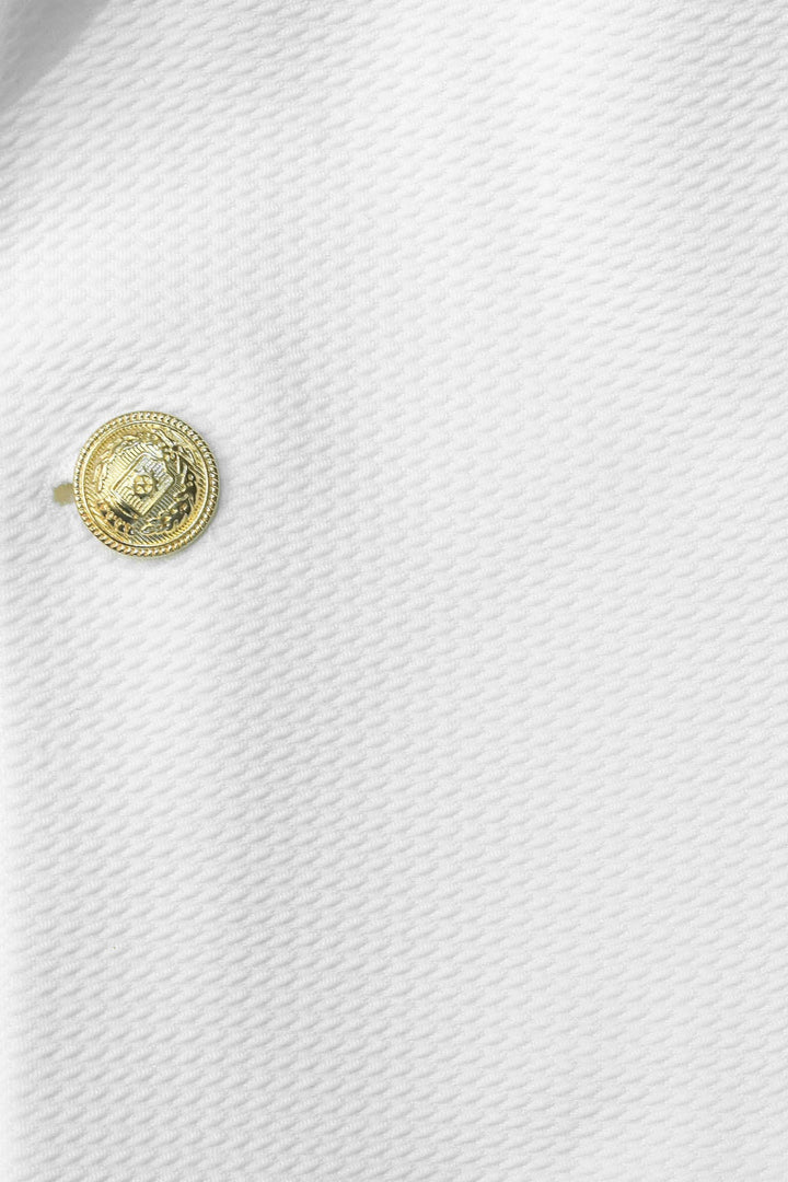 Ecru Textured Gold Metal Button Slim Fit Men's Blazer Jacket - Wessi