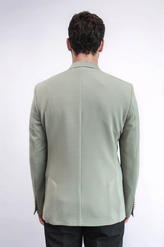 Sage Green Textured Gold Metal Button Slim Fit Men's Blazer Jacket - Wessi Sage Green Textured Gold Metal Button Slim Fit Men's Blazer Jacket - Wessi