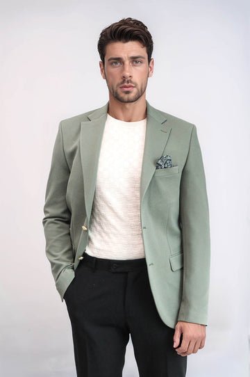 Sage Green Textured Gold Metal Button Slim Fit Men's Blazer Jacket | Wessi Wessi - Discover Diversity Sage Green Textured Gold Metal Button Slim Fit Men's Blazer Jacket | Wessi Wessi - Discover Diversity