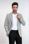 Light Grey Houndstooth Pattern Gold Metal Button Slim Fit Men's Blazer Jacket - Wessi