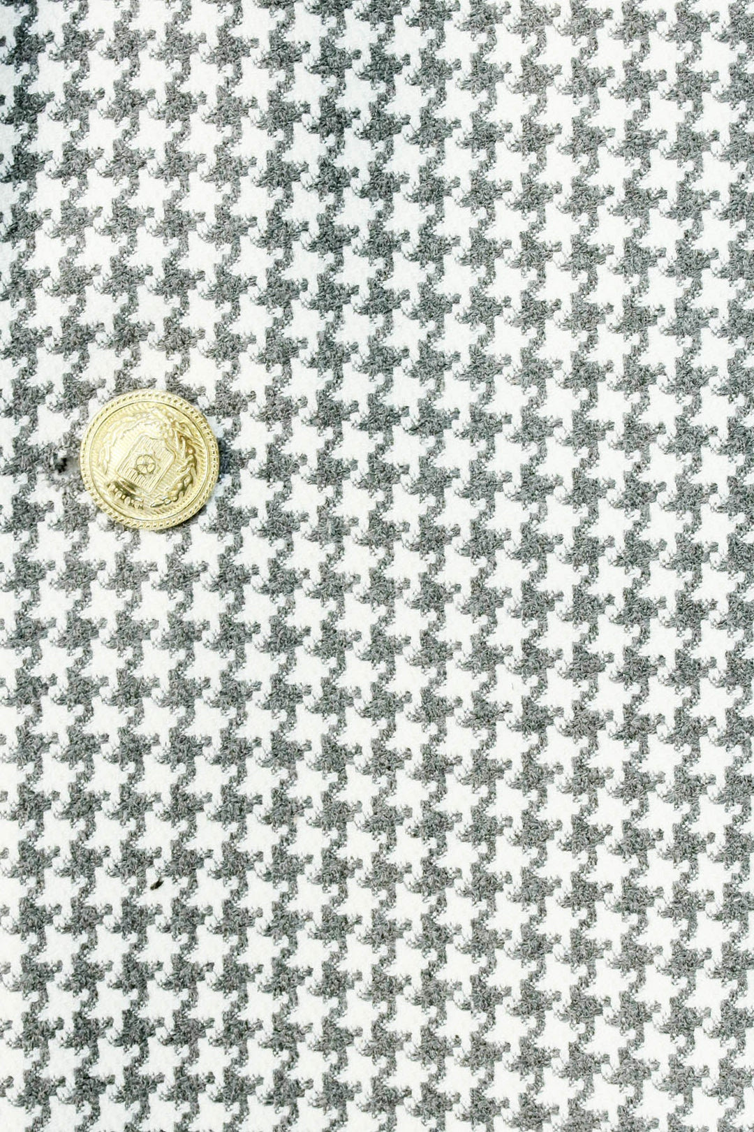 Light Grey Houndstooth Pattern Gold Metal Button Slim Fit Men's Blazer Jacket - Wessi