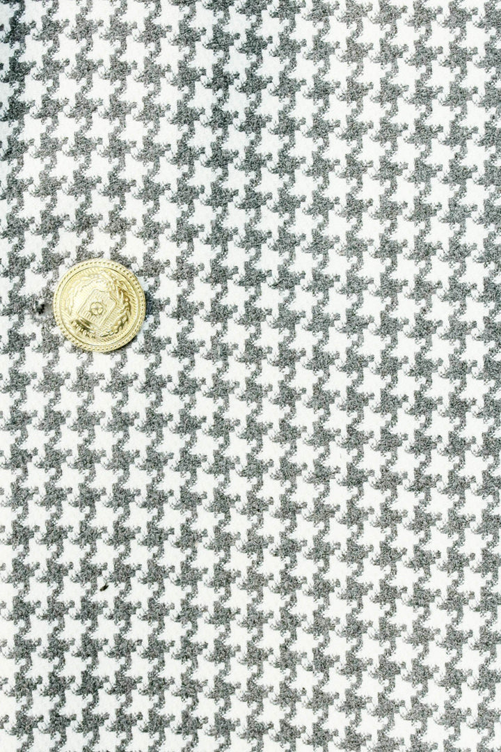 Light Grey Houndstooth Pattern Gold Metal Button Slim Fit Men's Blazer Jacket - Wessi