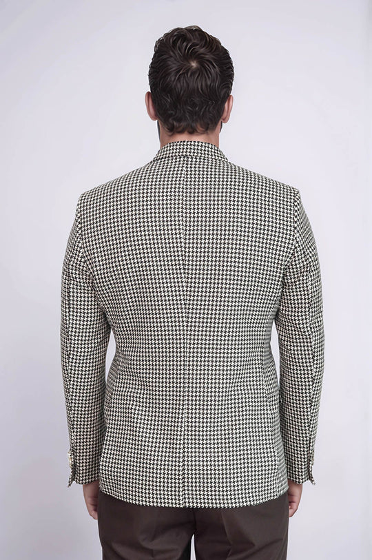 Black & Cream Houndstooth Pattern Gold Metal Button Slim Fit Men's Blazer | Wessi Wessi - Discover Diversity Black & Cream Houndstooth Pattern Gold Metal Button Slim Fit Men's Blazer | Wessi Wessi - Discover Diversity
