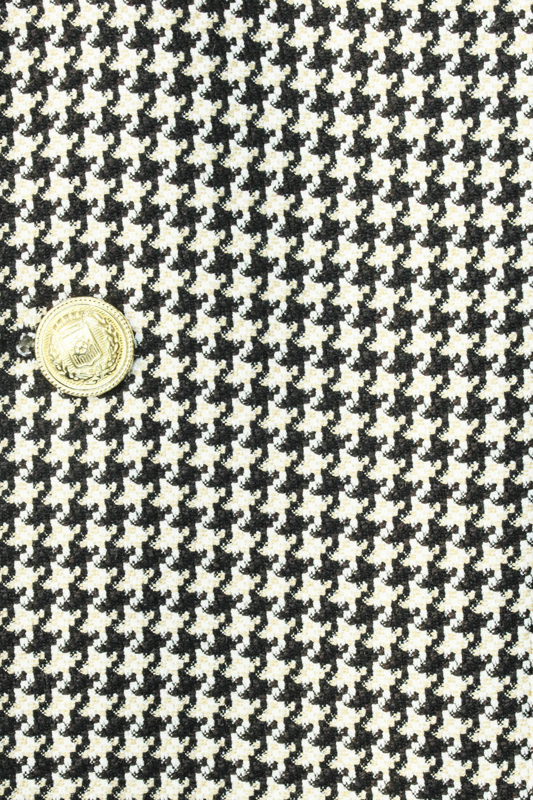 Black & Cream Houndstooth Pattern Gold Metal Button Slim Fit Men's Blazer Jacket - Wessi