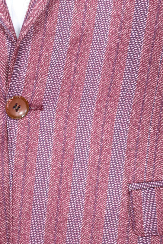 Striped Slim Fit Single Button Burgundy Men Blazer - Wessi