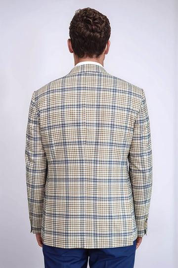 Приталенный коричнево-синий мужской пиджак в клетку - Wessi