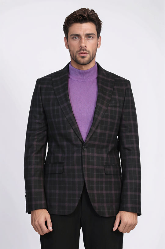 Purple Check Blazer with Lilac Turtleneck & Black Trousers Modern Office Look – Wessi