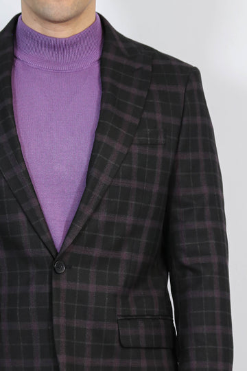 Purple Check Blazer with Lilac Turtleneck & Black Trousers Modern Office Look – Wessi