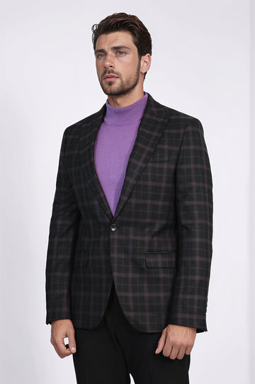 Purple Check Blazer with Lilac Turtleneck & Black Trousers Modern Office Look – Wessi