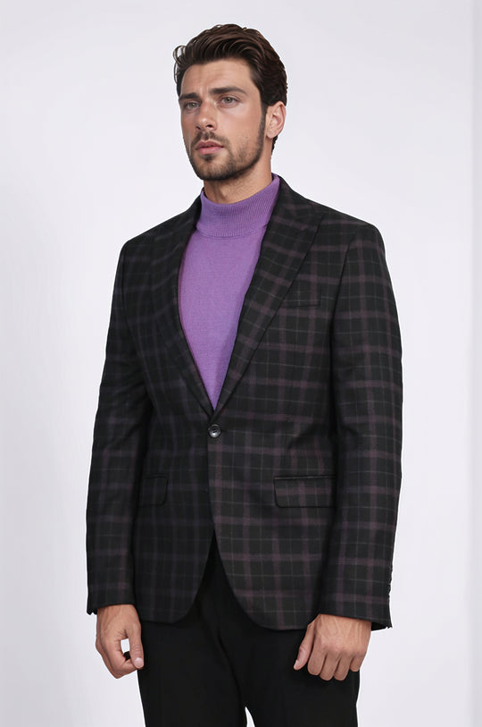 Purple Check Blazer with Lilac Turtleneck & Black Trousers Modern Office Look – Wessi