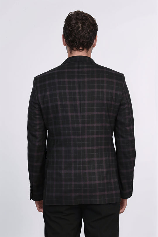 Checked Black Burgundy Men Blazer - Wessi