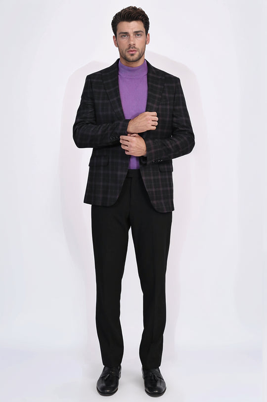 Checked Black Burgundy Men Blazer - Wessi