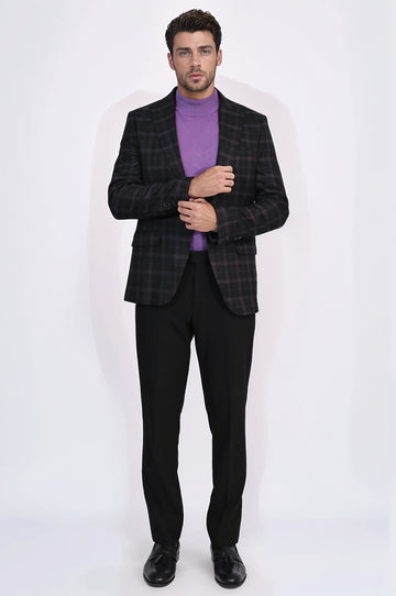 Purple Check Blazer with Lilac Turtleneck & Black Trousers Modern Office Look – Wessi