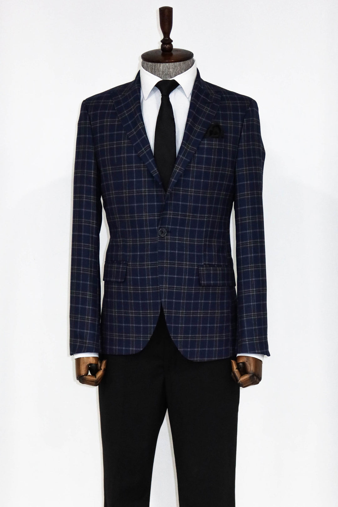 Checked Navy Blue Men Blazer and Trousers Combination Wessi