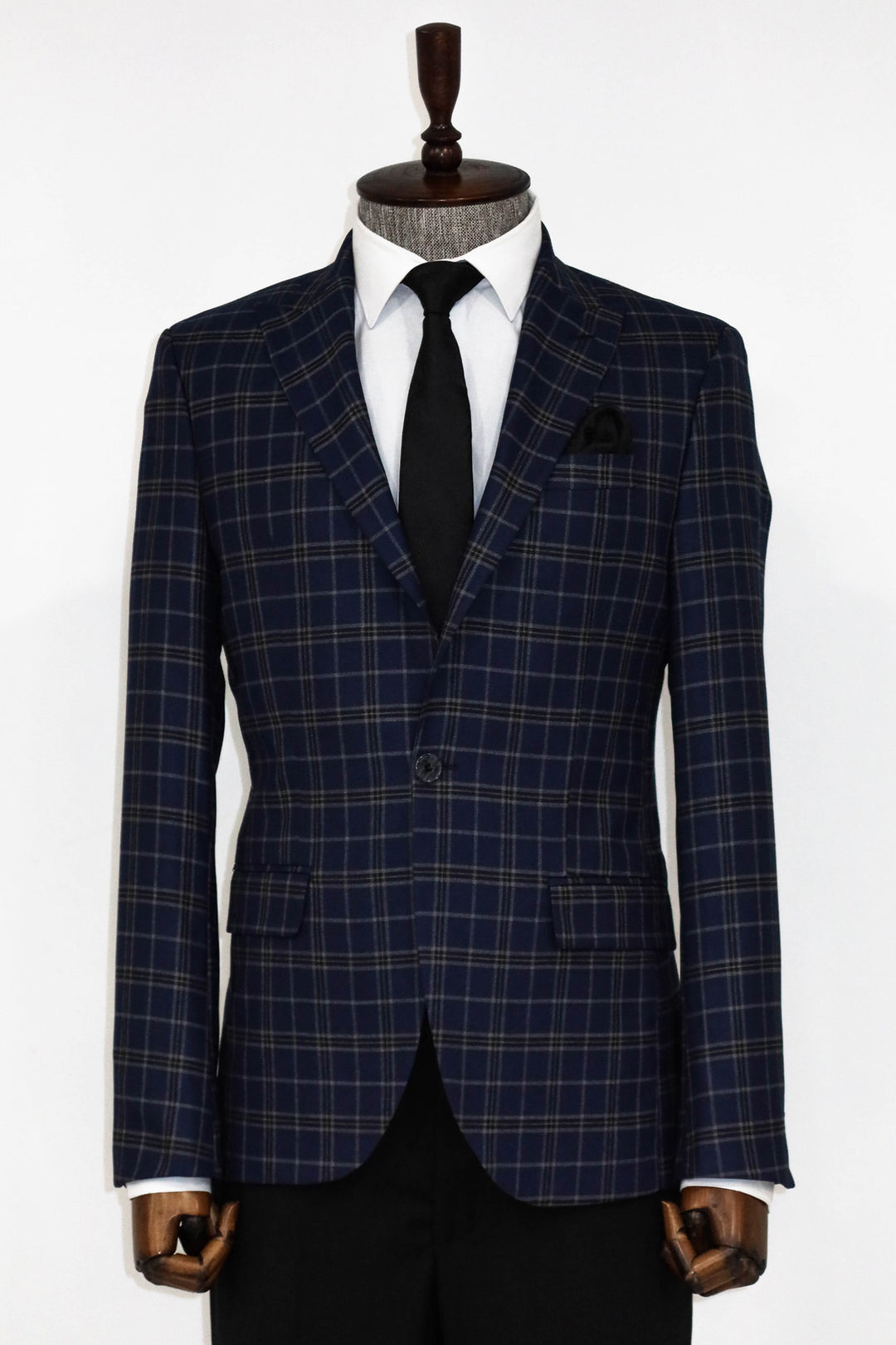 Checked Navy Blue Men Blazer and Trousers Combination - Wessi