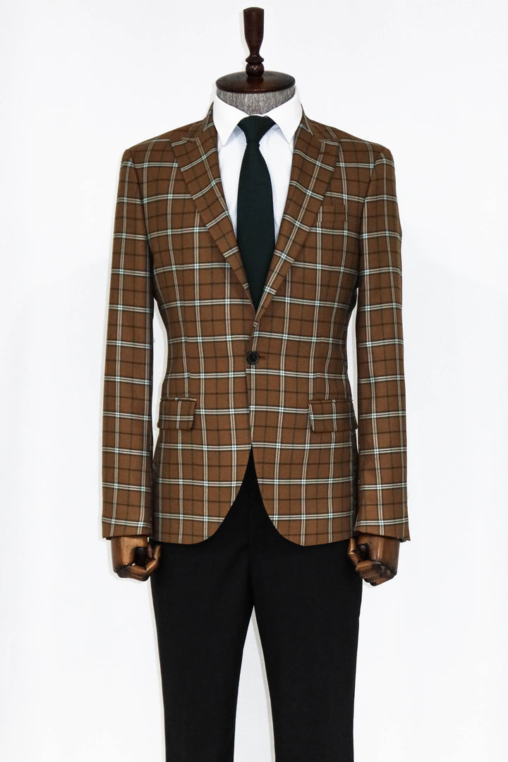 Checked Brown Men Blazer and Trousers Combination- Wessi