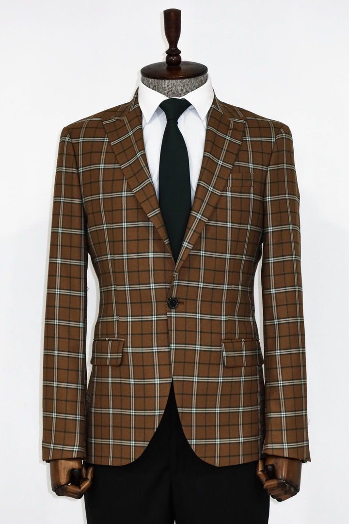 Combinación Blazer y Pantalón Hombre Marrón Cuadros - Wessi